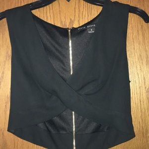 Black zip up wrap crop top